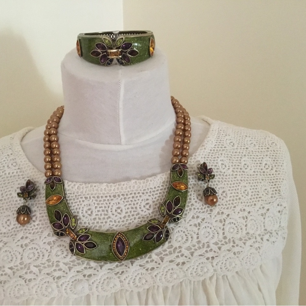 Green and Purple Necklace with Floral Design Heidi Daus